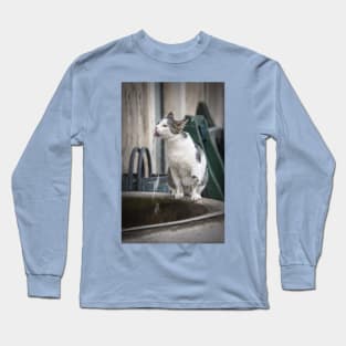 Katze trinkt am Brunnen Long Sleeve T-Shirt